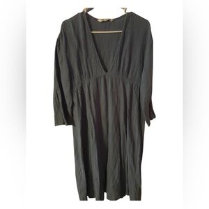 Flowy Oversized Light Blue-Gray Low V-Neck Long Sleeve Maxi Dress by Zara